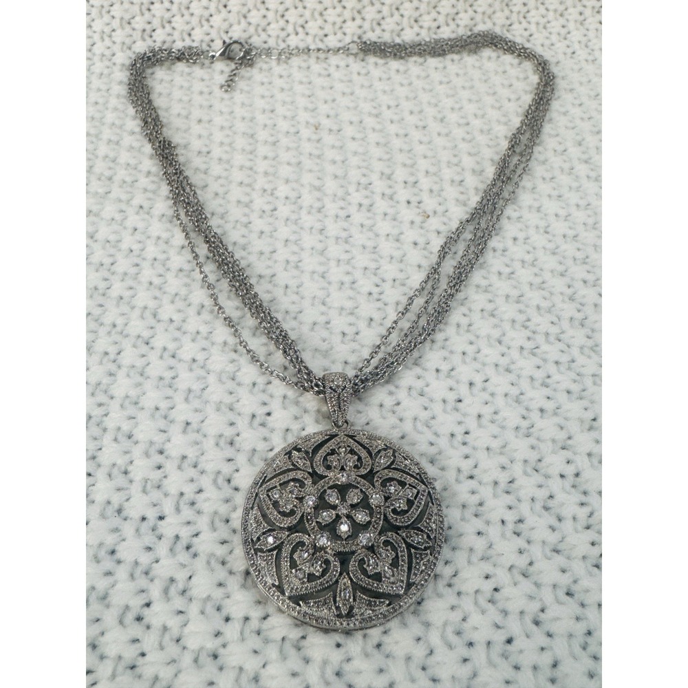 925 Sterling Silver DBJ CZ Filigree Medallion Pendant Necklace 18"